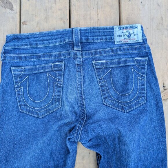 True Religion Jeans Women 29 Blue Denim Medium Wash Skinny Leg 5-Pockets Stretch - Picture 9 of 10